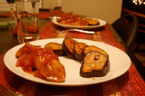 Asian pork ribs and broiled eggplant for dinner